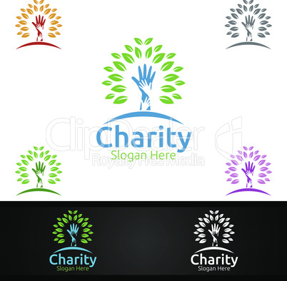 Tree Helping Hand Charity Foundation Creative Logo for Voluntary Church or Charity Donation