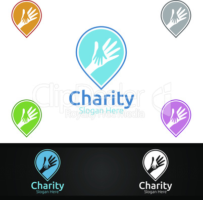 Pin Helping Hand Charity Foundation Creative Logo for Voluntary Church or Charity Donation