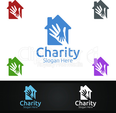 Home Helping Hand Charity Foundation Creative Logo for Voluntary Church or Charity Donation