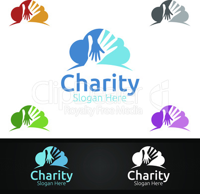 Cloud Helping Hand Charity Foundation Creative Logo for Voluntary Church or Charity Donation