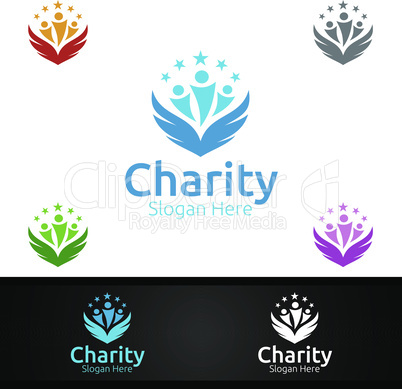 Wing Helping Hand Charity Foundation Creative Logo for Voluntary Church or Charity Donation