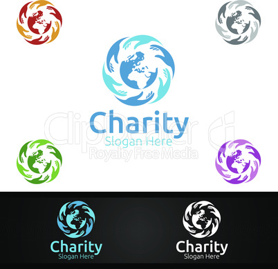 Global Helping Hand Charity Foundation Creative Logo for Voluntary Church or Charity Donation