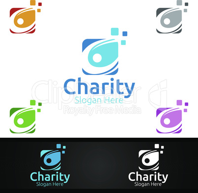 Letter C Helping Hand Charity Foundation Creative Logo for Voluntary Church or Charity Donation