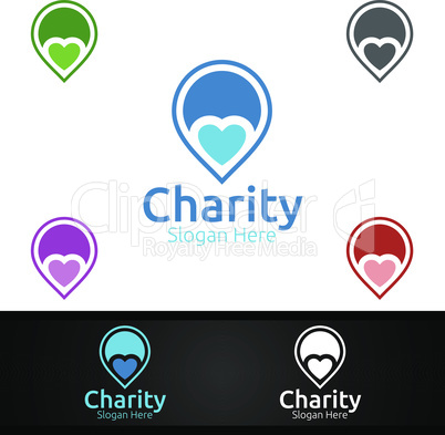 Pin Helping Hand Charity Foundation Creative Logo for Voluntary Church or Charity Donation