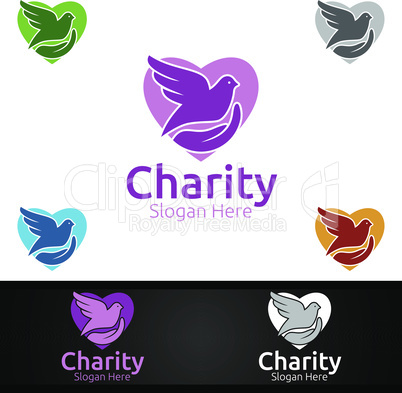 Dove Helping Hand Charity Foundation Creative Logo for Voluntary Church or Charity Donation