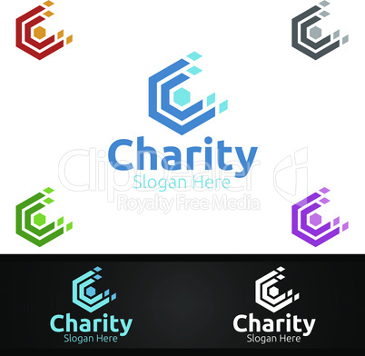 Letter C Helping Hand Charity Foundation Creative Logo for Voluntary Church or Charity Donation