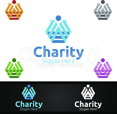 Human Helping Hand Charity Foundation Creative Logo for Voluntary Church or Charity Donation