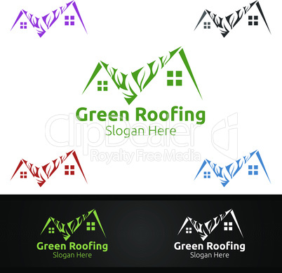 Green Roofing Logo for Property Roof Real Estate or Handyman Architecture