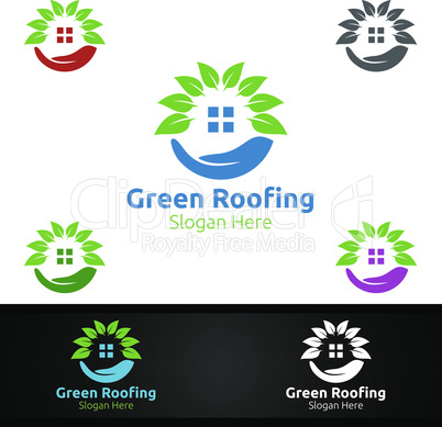 Green Roofing Logo for Property Roof Real Estate or Handyman Architecture