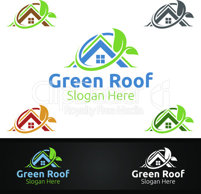 Green Roofing Logo for Property Roof Real Estate or Handyman Architecture