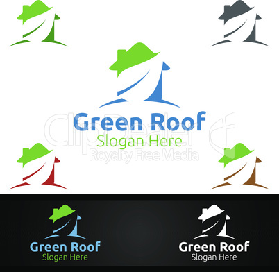 Green Roofing Logo for Property Roof Real Estate or Handyman Architecture