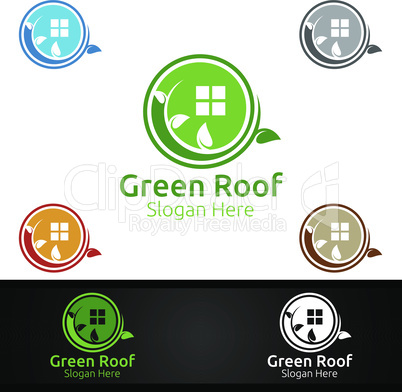 Green Roofing Logo for Property Roof Real Estate or Handyman Architecture