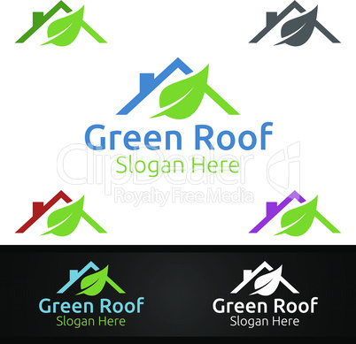 Green Roofing Logo for Property Roof Real Estate or Handyman Architecture