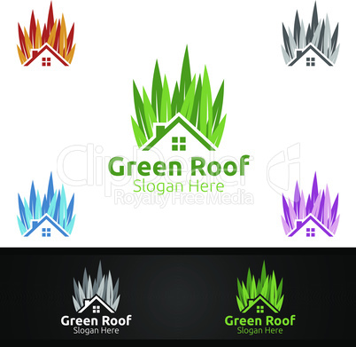 Green Roofing Logo for Property Roof Real Estate or Handyman Architecture