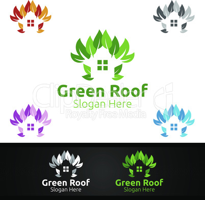 Green Roofing Logo for Property Roof Real Estate or Handyman Architecture