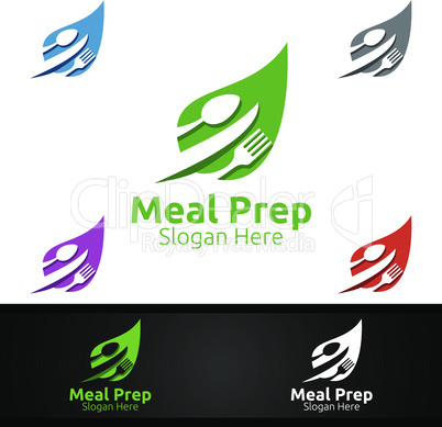 Eco Meal Prep Healthy Food Logo for Restaurant, Cafe or Online Catering Delivery
