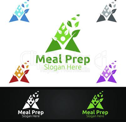 Eco Meal Prep Healthy Food Logo for Restaurant, Cafe or Online Catering Delivery