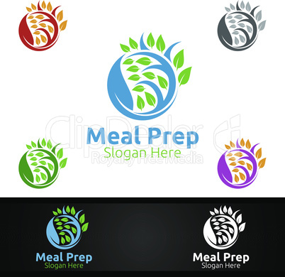 Tree Meal Prep Healthy Food Logo for Restaurant, Cafe or Online Catering Delivery