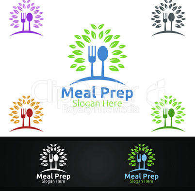 Tree Meal Prep Healthy Food Logo for Restaurant, Cafe or Online Catering Delivery