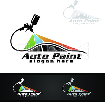 Car Painting Logo with Spray Gun and Sport Car Concept