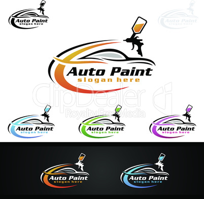 Car Painting Logo with Spray Gun and Sport Car Concept