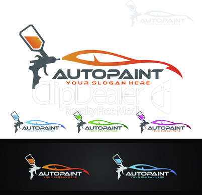 Car Painting Logo with Spray Gun and Sport Car Concept