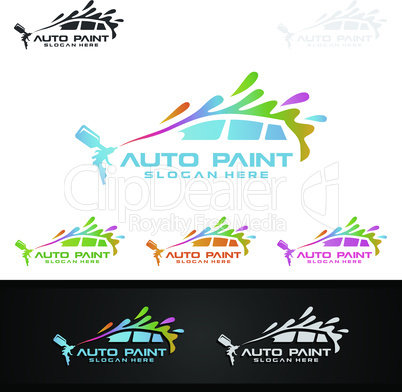 Car Painting Logo with Spray Gun and Sport Car Concept