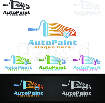 Car Painting Logo with Spray Gun and Sport Car Concept