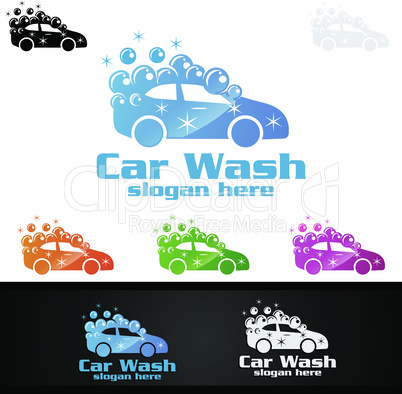 Car wash Logo, with car silhouette and water splash Vector Logo Design