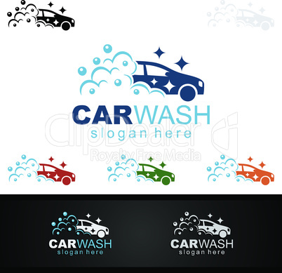 Car wash Logo, with car silhouette and water splash Vector Logo Design