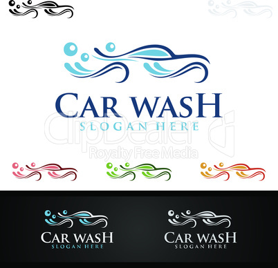 Car wash Logo, with car silhouette and water splash Vector Logo Design