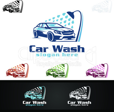 Car wash Logo, with car silhouette and water splash Vector Logo Design