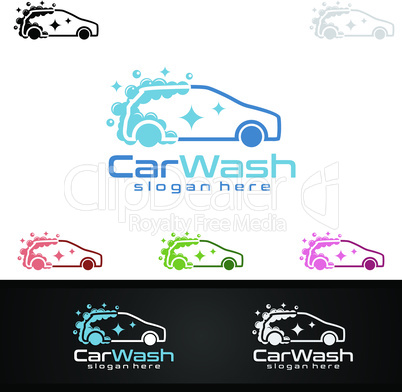 Car wash Logo, with car silhouette and water splash Vector Logo Design