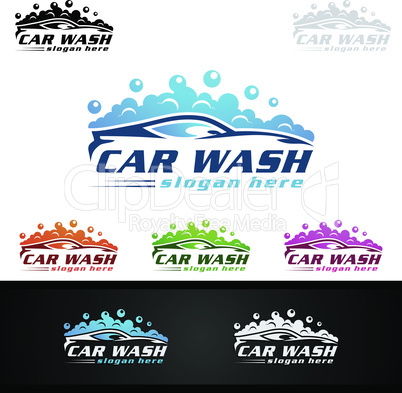 Car wash Logo, with car silhouette and water splash Vector Logo Design