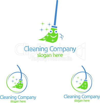 House Cleaning Vector Logo Design, Eco Friendly with shiny glass brush and spray Concept isolated on white Background