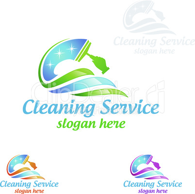 House Cleaning Vector Logo Design, Eco Friendly with shiny glass brush and spray Concept isolated on white Background