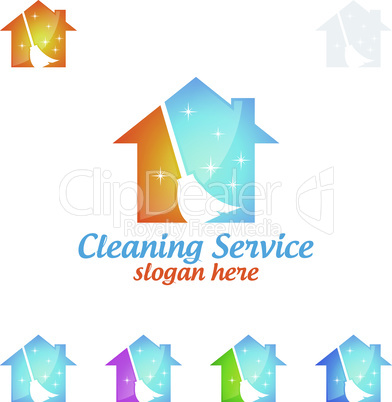 House Cleaning Vector Logo Design, Eco Friendly with shiny glass brush and spray Concept isolated on white Background