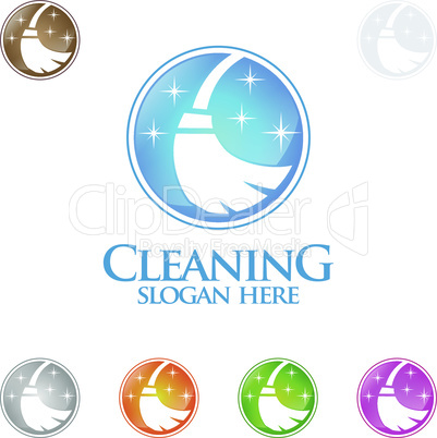 House Cleaning Vector Logo Design, Eco Friendly with shiny glass brush and spray Concept isolated on white Background