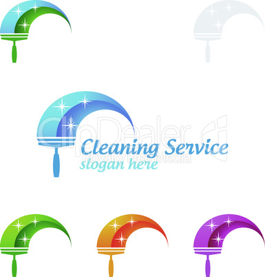 House Cleaning Vector Logo Design, Eco Friendly with shiny glass brush and spray Concept isolated on white Background