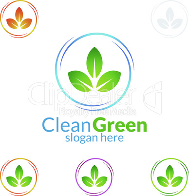 House Cleaning Vector Logo Design, Eco Friendly with shiny glass brush and spray Concept isolated on white Background