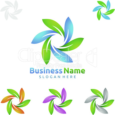 Natural Green Tree Logo with Ecology Leaf Concept