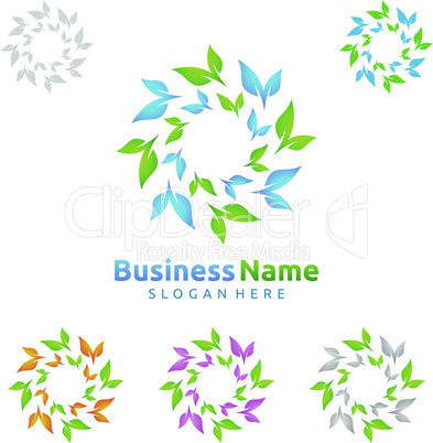 Natural Green Tree Logo with Ecology Leaf Concept