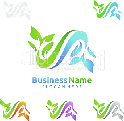 Natural Green Tree Logo with Ecology Leaf Concept