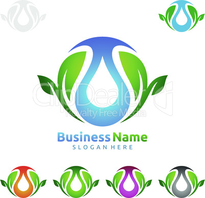 Water Drop, Oil, Gas, Natural green tree of ecology leaf logo template