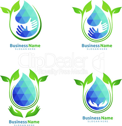 Water Drop, Oil, Gas, Natural green tree of ecology leaf logo template