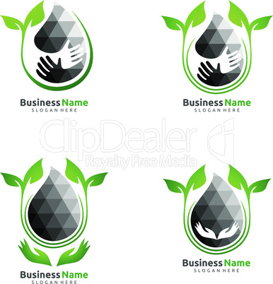 Water Drop, Oil, Gas, Natural green tree of ecology leaf logo template