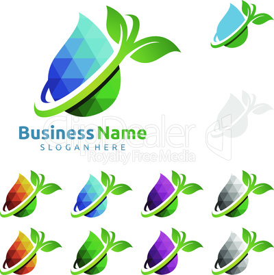 Water Drop, Oil, Gas, Natural green tree of ecology leaf logo template