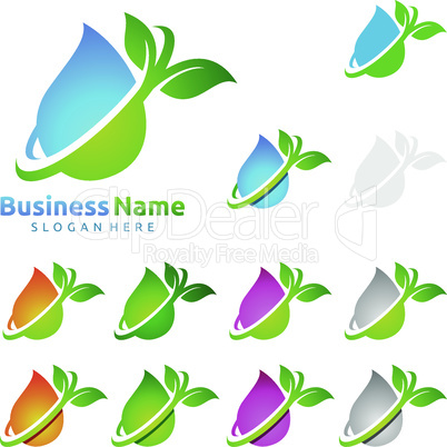 Water Drop, Oil, Gas, Natural green tree of ecology leaf logo template