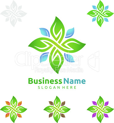 Natural Green Tree Logo with Ecology Leaf Concept