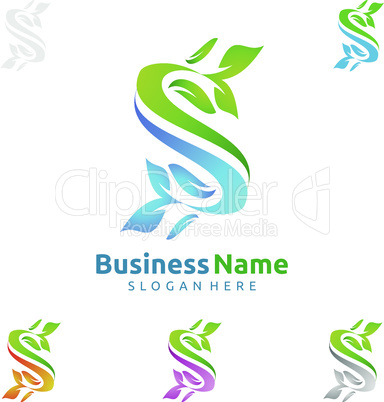 Natural Green Tree Logo with Ecology Leaf Concept